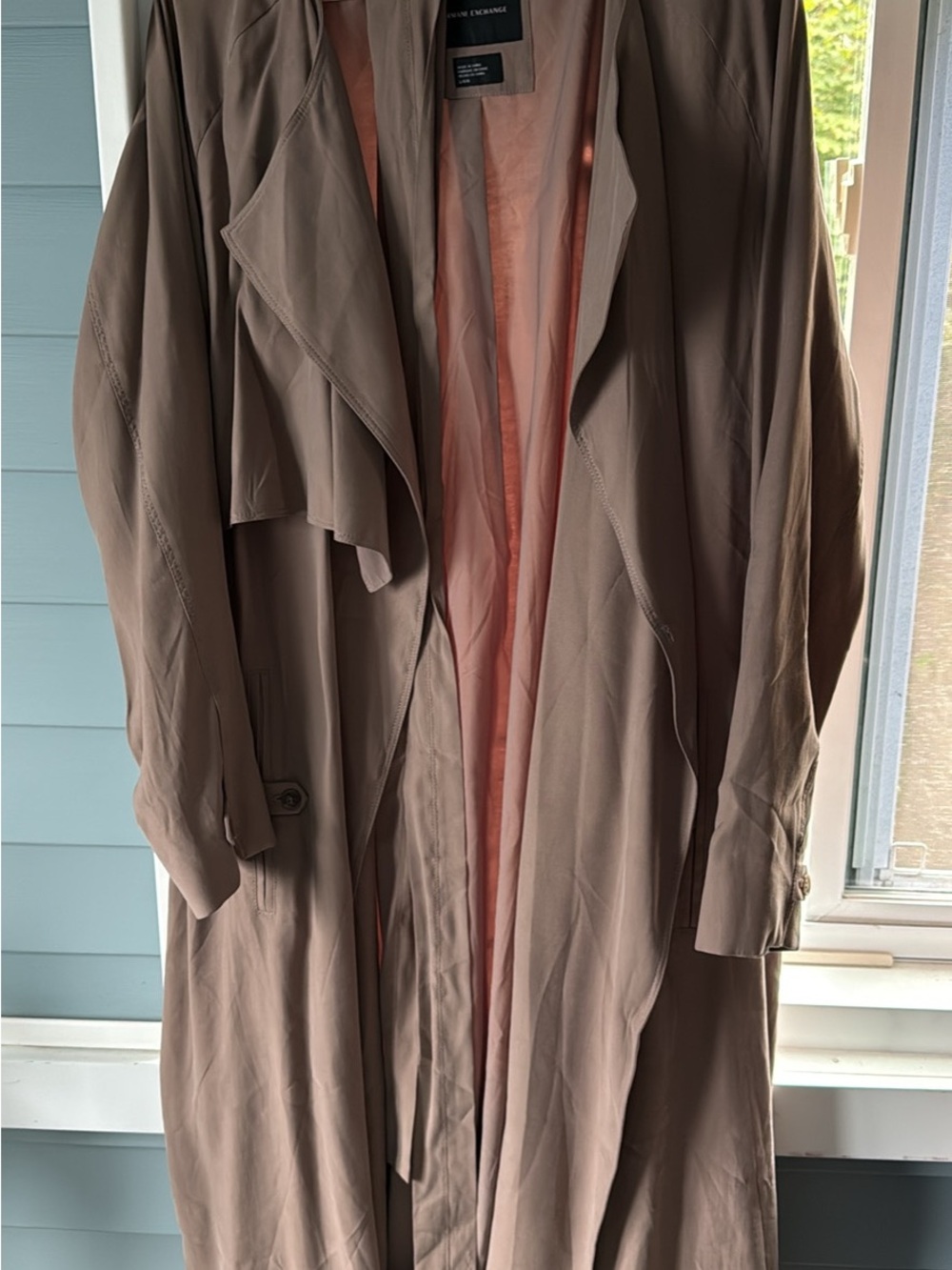 Armani Exchange Taupe Trench Coat with Blush Lining